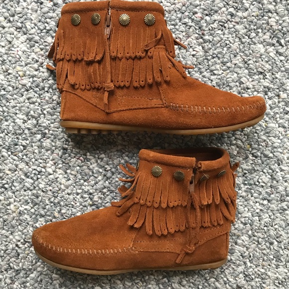 Minnetonka Shoes - Minnetonka Suede Double Fringe Moccasin Booties